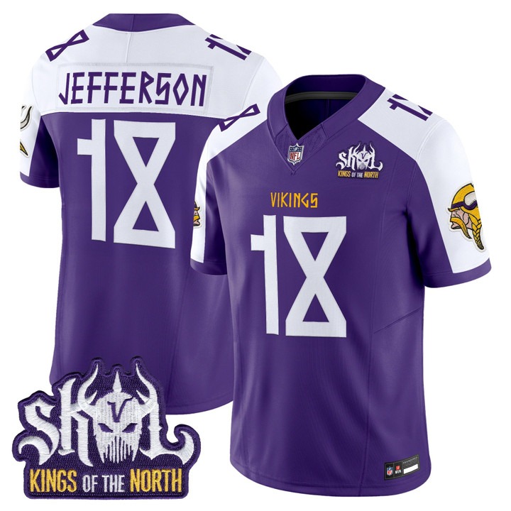 Men's Minnesota Vikings #18 Justin Jefferson Purple Alternate Norse Heritage Edition Kings Of The North Patch Vapor Limited Jersey - All Stitched