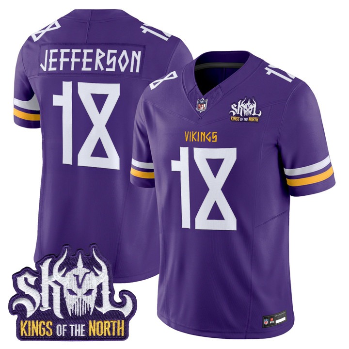 Men's Minnesota Vikings #18 Justin Jefferson Purple Norse Heritage Edition Kings Of The North Patch Vapor Limited Jersey - All Stitched