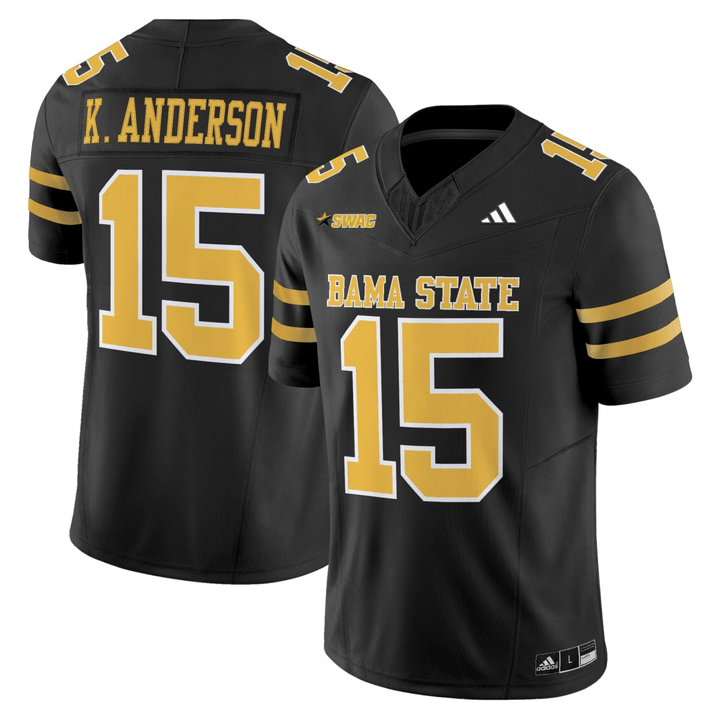 K. ANDERSON #15 Alabama State Hornets Black Jersey - All Stitched