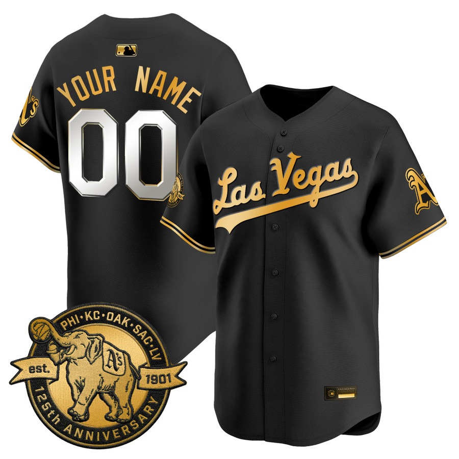 Athletics Las Vegas Vapor Premier Limited Custom Jersey Black Gold - 125th Anniversary Patch - All Stitched