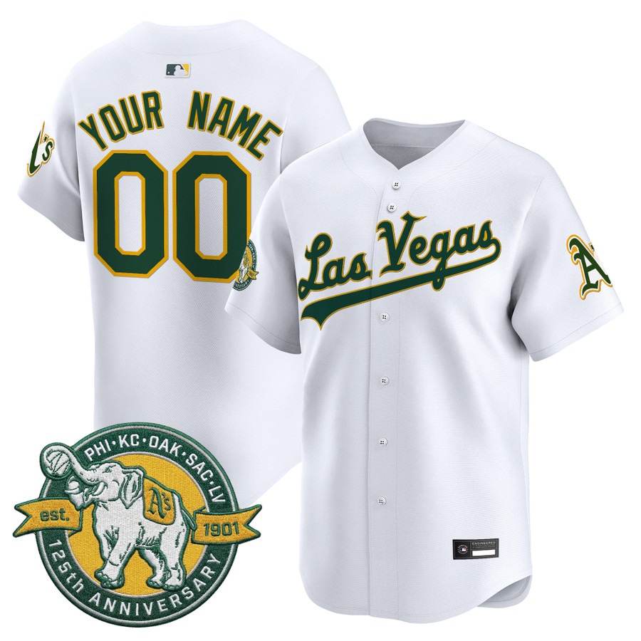 Athletics Las Vegas Vapor Premier Limited Custom Jersey White - 125th Anniversary Patch - All Stitched