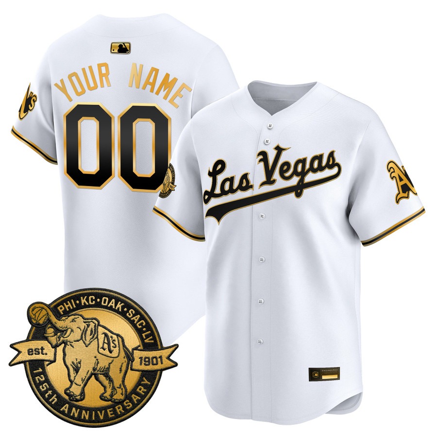 Athletics Las Vegas Vapor Premier Limited Custom Jersey White Gold - 125th Anniversary Patch - All Stitched