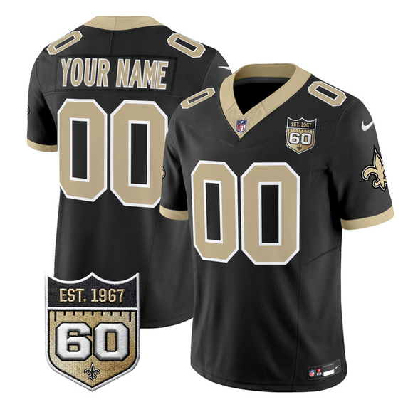 Men's New Orleans Saints Active Player Custom Black F.U.S.E. 60th Anniversary Patch Vapor Limited Stitched Football Jersey