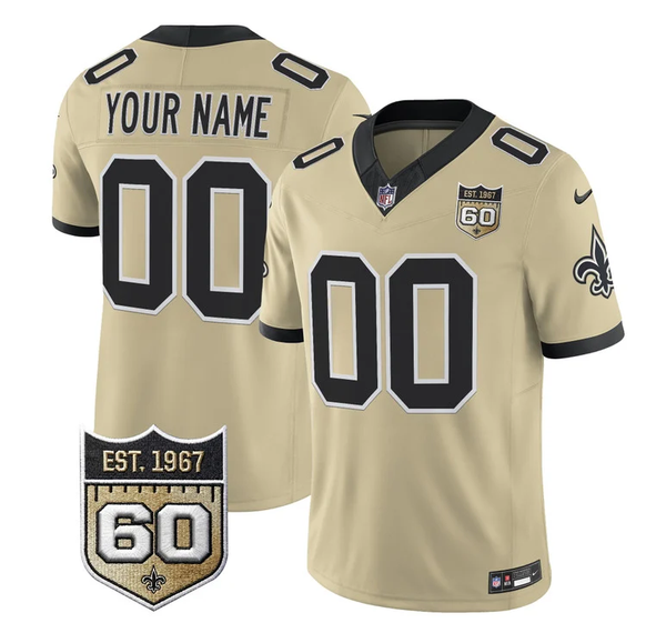Men's New Orleans Saints Active Player Custom Gold F.U.S.E. 60th Anniversary Patch Vapor Limited Stitched Football Jersey