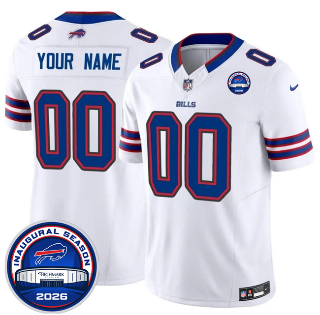 Men's Buffalo Bills Active Player Custom White F.U.S.E. 2026 Inaugural Season at Highmark Stadium Patch Stitched Football Jersey
