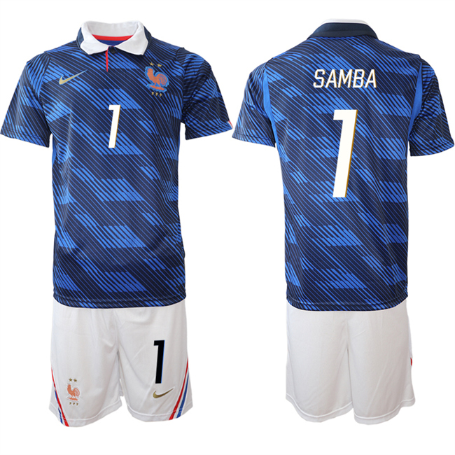 Men's France #1 Brice Samba Navy 2026 World Cup Home Soccer Jersey Suit