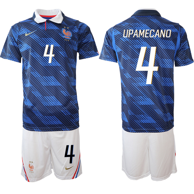 Men's France #4 Dayot Upamecano Navy 2026 World Cup Home Soccer Jersey Suit