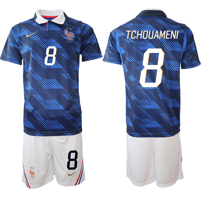 Men's France #8 Aurelien Tchouameni Navy 2026 World Cup Home Soccer Jersey Suit