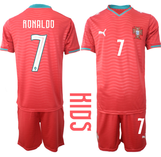 Youth Portugal Team #7 Ronaldo Red 2026 Home Soccer Jersey Suit
