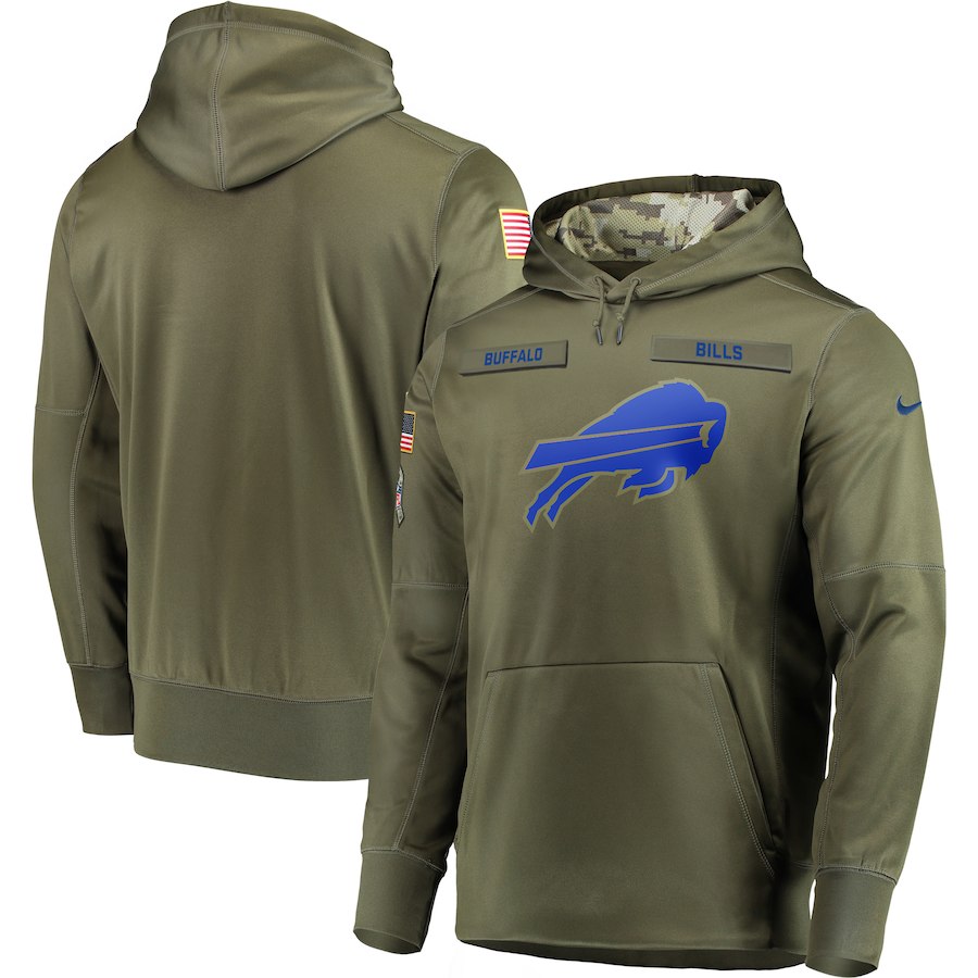 Men's Buffalo bills Olive Salute to Service Sideline Therma Performance Pullover Stitched NFL Hoodie