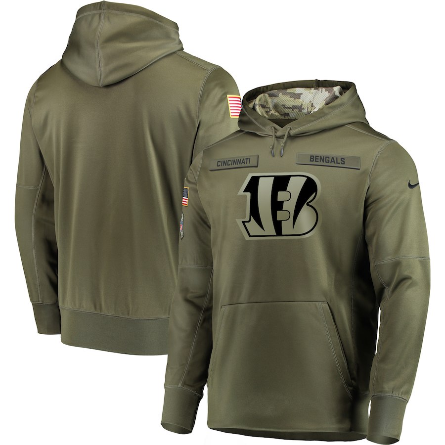 Men's Cincinnati Bengals Olive Salute to Service Sideline Therma Performance Pullover Stitched NFL Hoodie