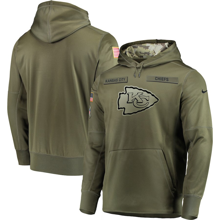 Men's Kansas City Chiefs Olive Salute to Service Sideline Therma Performance Pullover Stitched NFL Hoodie