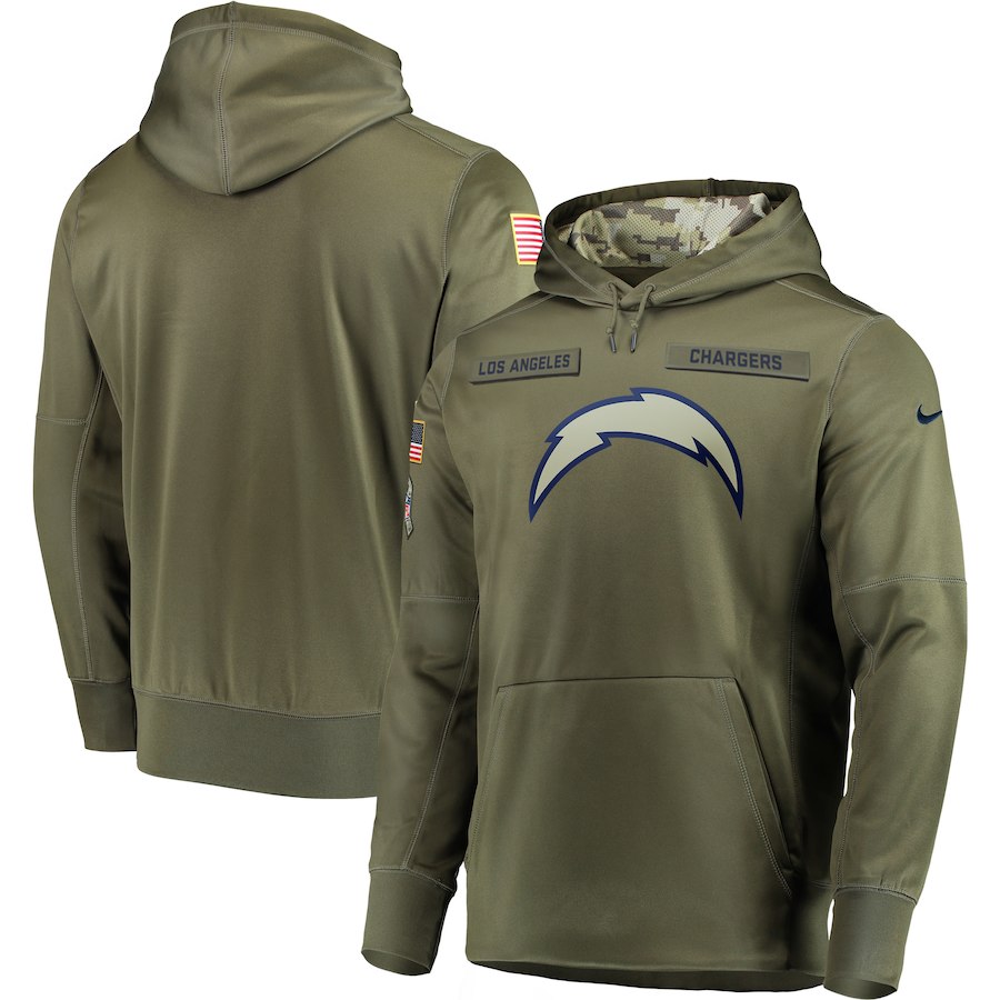 Men's Los Angeles Chargers Olive Salute to Service Sideline Therma Performance Pullover Stitched NFL Hoodie