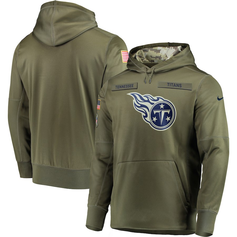 Men's Tennessee Titans Olive Salute to Service Sideline Therma Performance Pullover Stitched NFL Hoodie