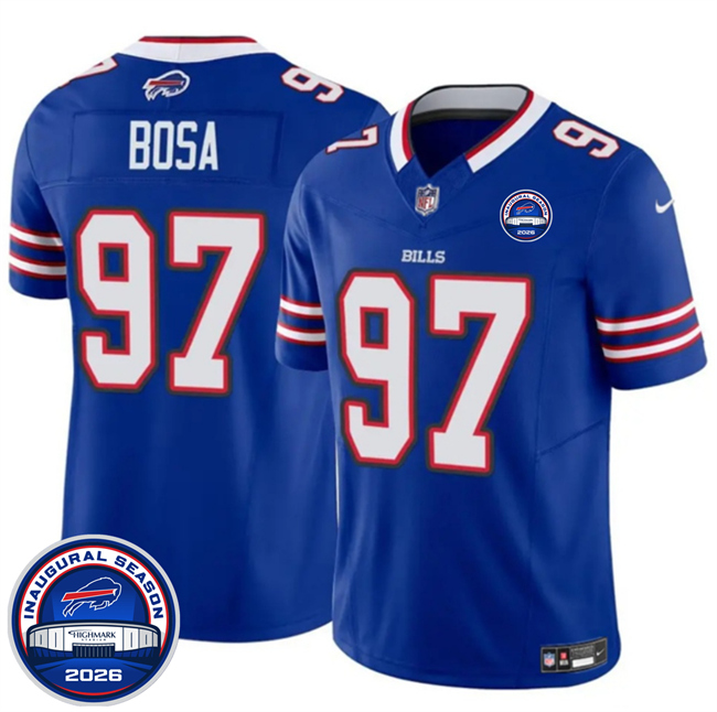 Men's Buffalo Bills #97 Joey Bosa Blue F.U.S.E. 2026 Inaugural Season at Highmark Stadium Patch Stitched Football Jersey