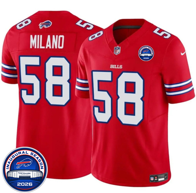 Men's Buffalo Bills #58 Matt Milano Red F.U.S.E. 2026 Inaugural Season at Highmark Stadium Patch Stitched Football Jersey