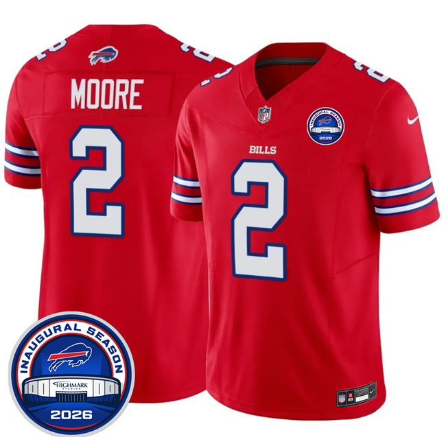 Men's Buffalo Bills #2 D.J. Moore Red F.U.S.E. 2026 Inaugural Season at Highmark Stadium Stitched Football Jersey