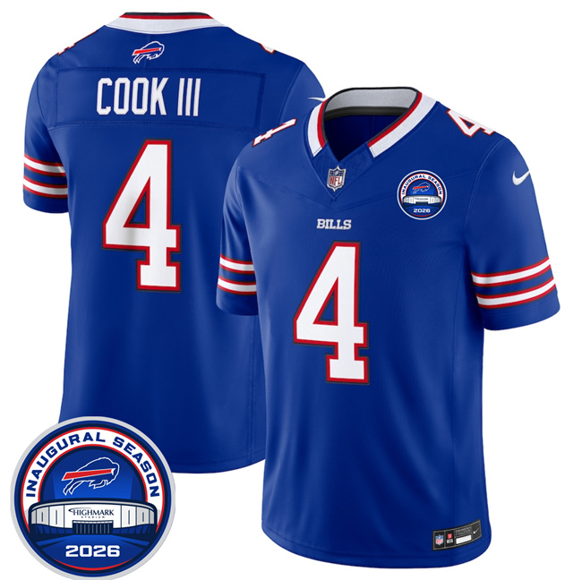 Men's Buffalo Bills #4 James Cook III Blue F.U.S.E. 2026 Inaugural Season at Highmark Stadium Stitched Football Jersey