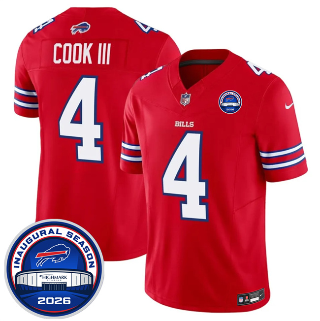 Men's Buffalo Bills #4 James Cook III Red F.U.S.E. 2026 Inaugural Season at Highmark Stadium Stitched Football Jersey