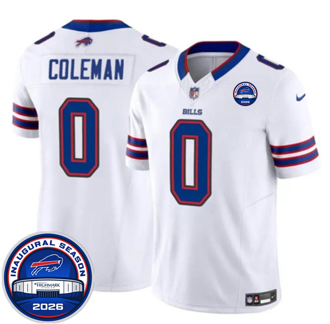 Men's Buffalo Bills #0 Keon Coleman White F.U.S.E. 2026 Inaugural Season at Highmark Stadium Patch Stitched Football Jersey