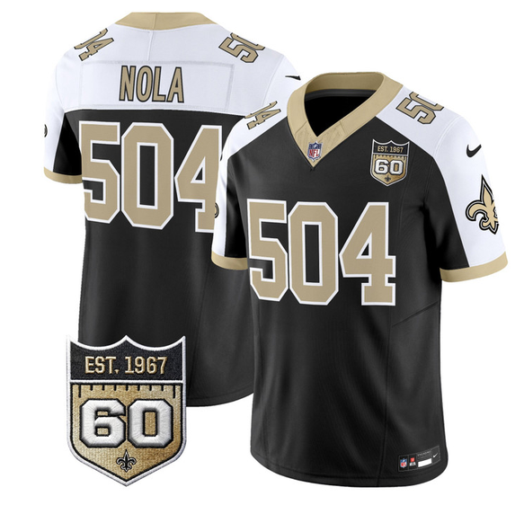Men's New Orleans Saints #504 Nola Black Alternate F.U.S.E. 60th Anniversary Patch Vapor Limited Stitched Football Jersey