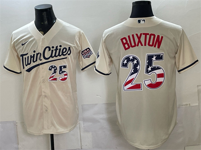 Men's Minnesota Twins #25 Byron Buxton Cream 2026 USA 250 Fourth of July Stitched Baseball Jersey