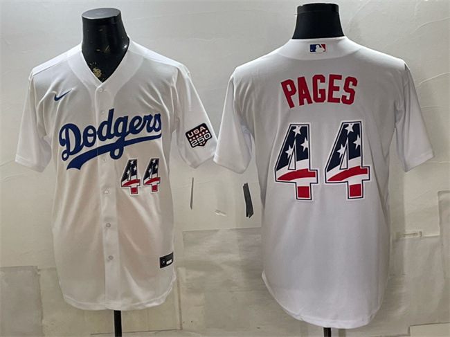 Men's Los Angeles Dodgers #44 Andy Pages White USA 250 Fourth of July Home Stitched Baseball Jersey