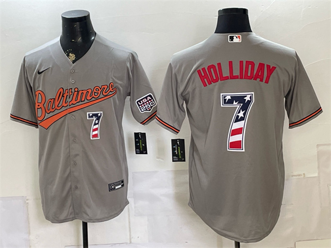 Men's Baltimore Orioles #7 Jackson Holliday Grey USA 250 Fourth of July Home Stitched Baseball Jersey