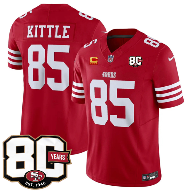 Men's San Francisco 49ers #85 George kittle Red 80th Anniversary Patch And 4-Star C Patch 2026 F.U.S.E. Vapor Untouchabl2026 F.U.S.E. Vapor Untouchable Limited Stitched Football Jersey