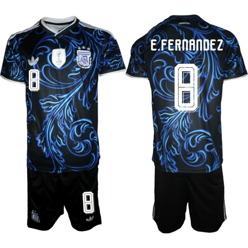 Men's Argentina #8 Enzo Fernandez Black Blue 2026 Away Soccer Jersey Suit
