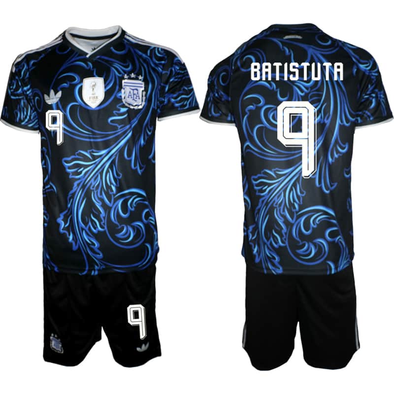 Men's Argentina #9 Gabriel Batistuta Black Blue 2026 Away Soccer Jersey Suit