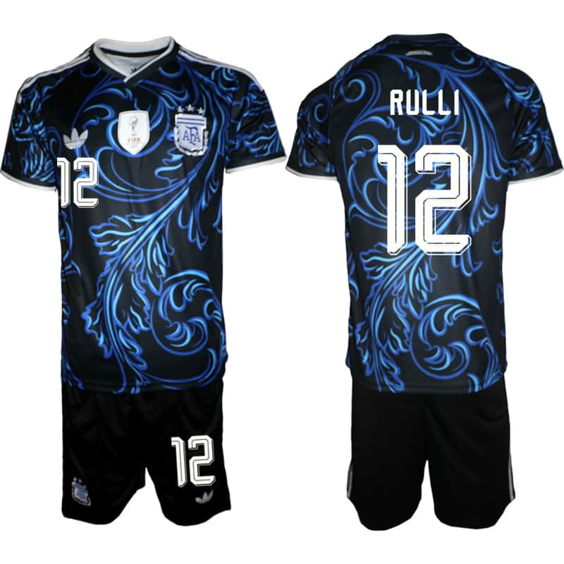 Men's Argentina #12 Geronimo Rulli Black Blue 2026 Away Soccer Jersey Suit