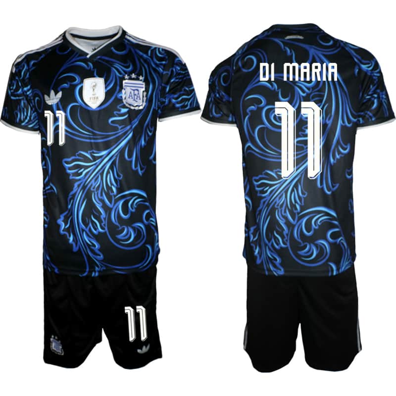 Men's Argentina #11 Angel Di MarIa Black Blue 2026 Away Soccer Jersey Suit