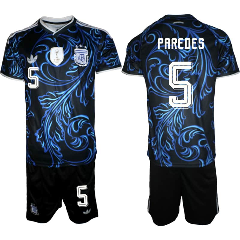 Men's Argentina #5 Leandro Paredes Black Blue 2026 Away Soccer Jersey Suit