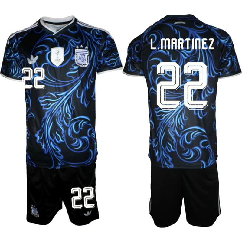 Men's Argentina #22 Lautaro Martínez Black Blue 2026 Away Soccer Jersey Suit