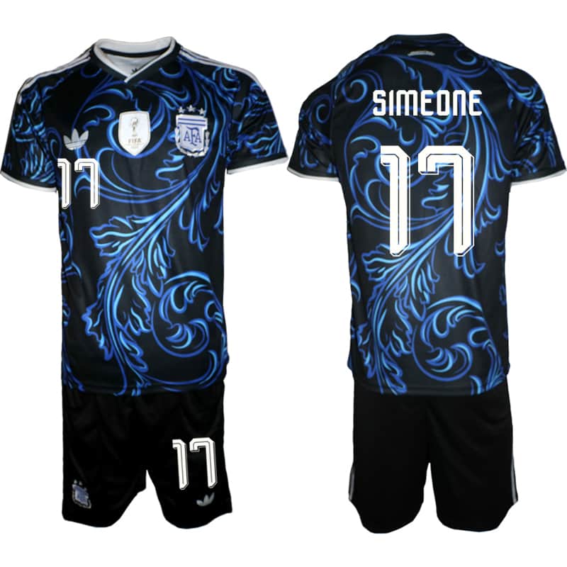 Men's Argentina #17 Giuliano Simeone Black Blue 2026 Away Soccer Jersey Suit