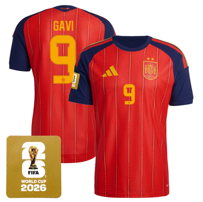 Men's Spain Team #9 Gavi  Red 2026 World Cup Home Soccer Jersey