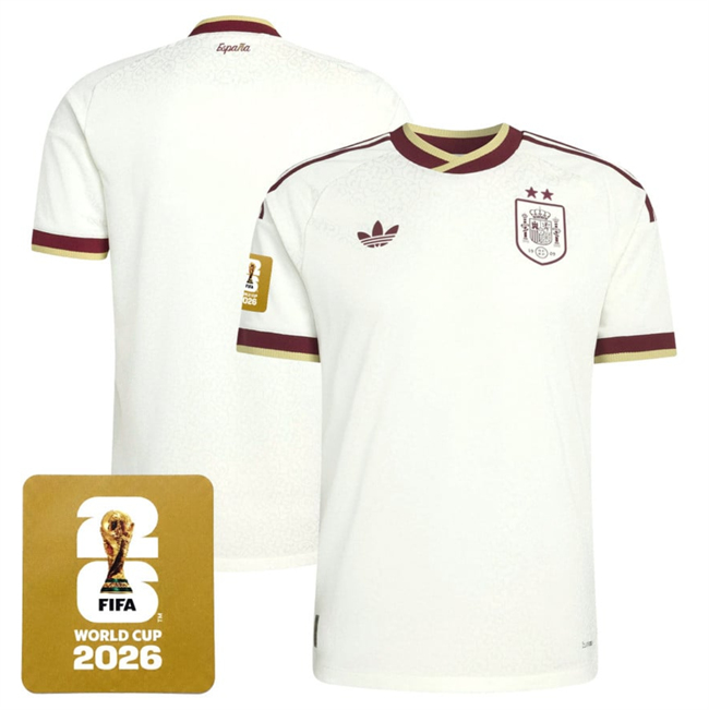 Men's Spain Team Blank White 2026 World Cup Away Soccer Jersey