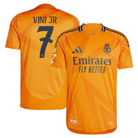 Men's Real Madrid #7 Vini Jr. Orange 2024_25 Away Soccer Jersey