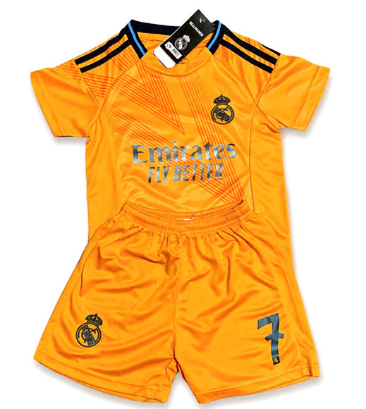 Men's Real Madrid #7 Ronaldo Orange Away Soccer Jersey Suit
