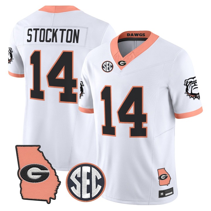 Men's Georgia Bulldogs #14 Gunner Stockton White The Big Peach Vapor Limited Jersey - All Stitched