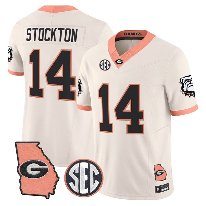 Men's Georgia Bulldogs #14 Gunner Stockton Cream The Big Peach Vapor Limited Jersey - All Stitched