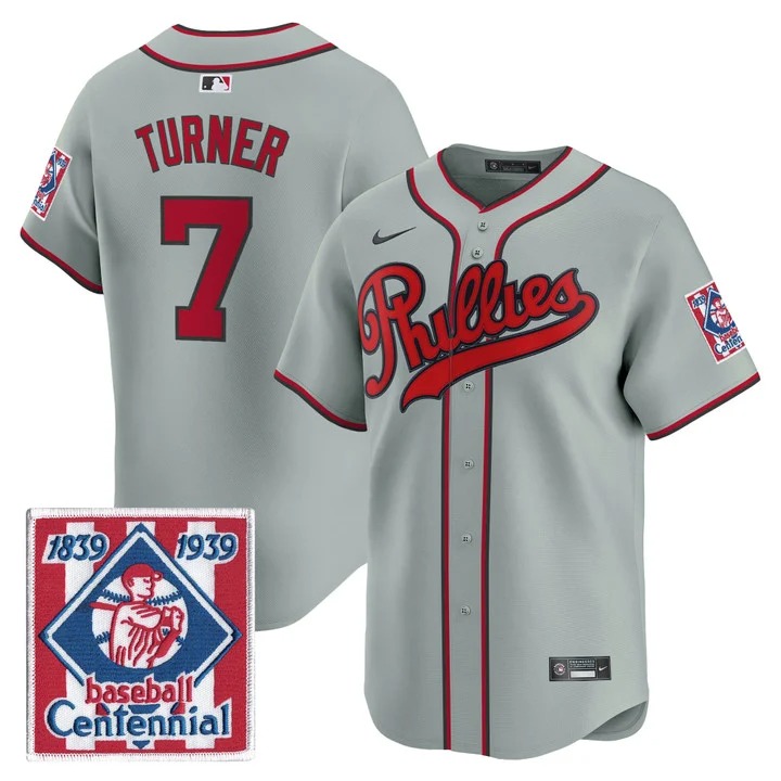 Men's Philadelphia Phillies #7 Trea Turner Gray 2026 Field of Dreams Stadium Stitched Baseball Jersey