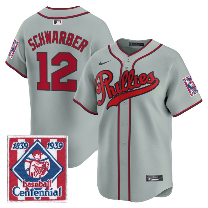 Men's Philadelphia Phillies #12 Kyle Schwarber Gray 2026 Field of Dreams Stadium Stitched Baseball Jersey