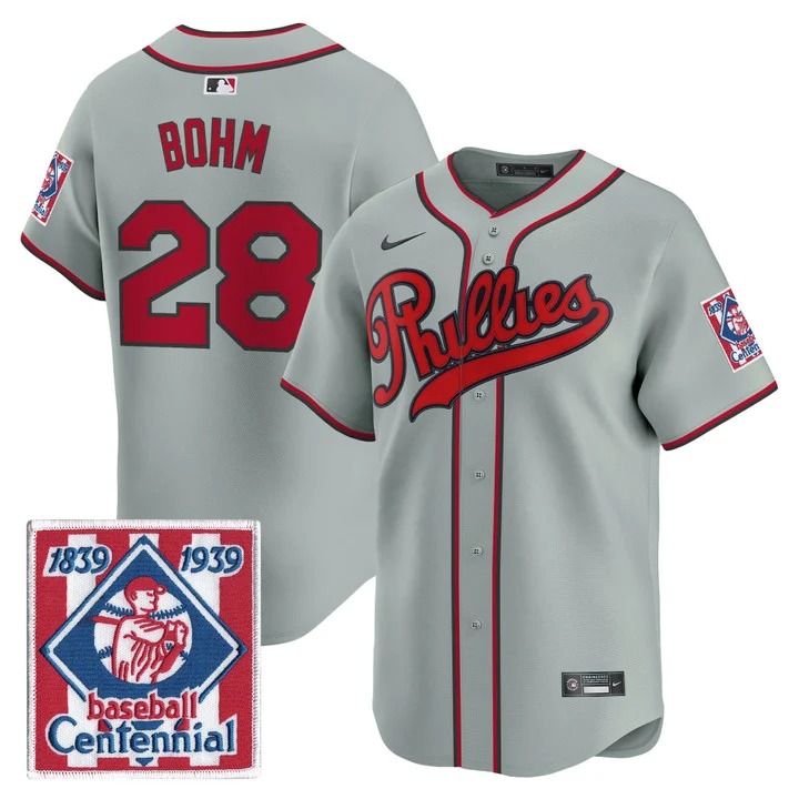 Men's Philadelphia Phillies #28 Alec Bohm Gray 2026 Field of Dreams Stadium Stitched Baseball Jersey