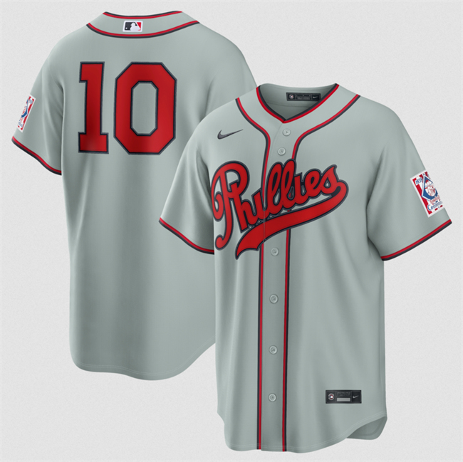 Men's Philadelphia Phillies #10 J.T. Realmuto Gray 2026 Field of Dreams Stadium NO NAME Stitched Baseball Jersey