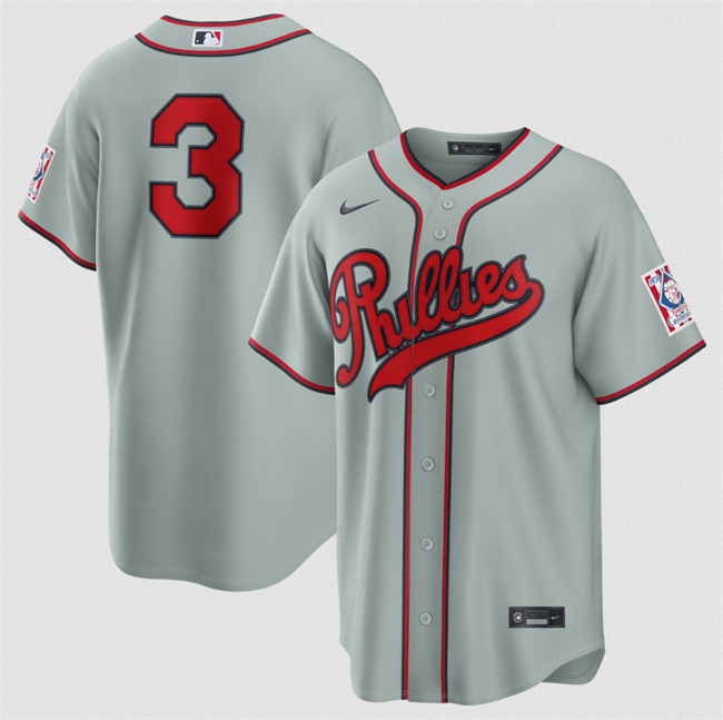 Men's Philadelphia Phillies #3 Bryce Harper Gray 2026 Field of Dreams Stadium NO NAME Stitched Baseball Jersey