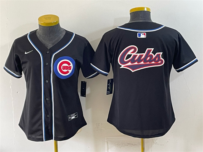 Women's Chicago Cubs Team Big Logo 2026 Fashion Replica Black Out Stitched Baseball Jersey(Run Small)