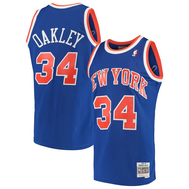 Men's New Yok Knicks #34 Charles Oakley Blue Swingman Stitched Jersey