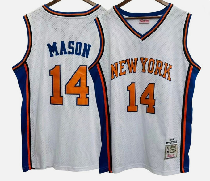 Men's New Yok Knicks #14 Anthony Mason White 1991-92 Stitched Jersey